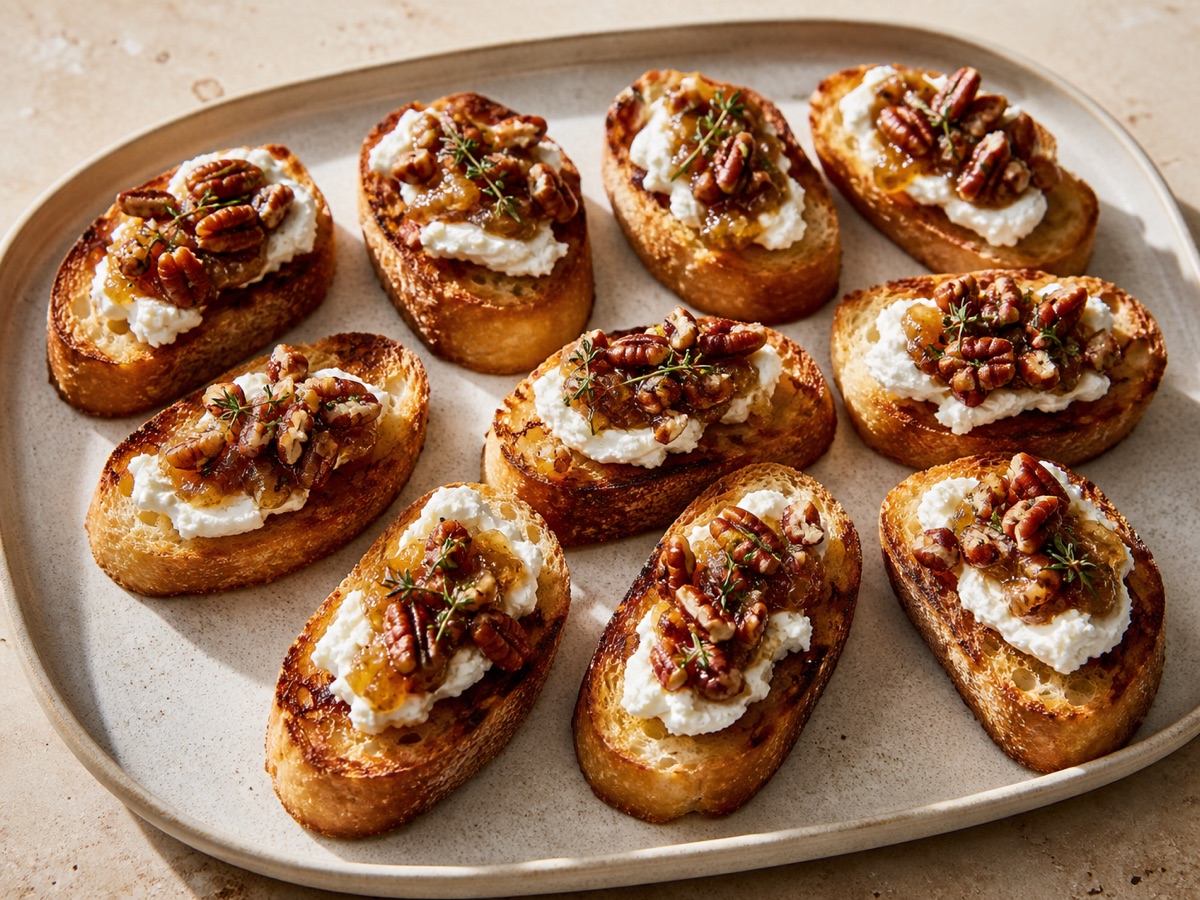 Bruschetta met geitenkaas en stoofperenjam