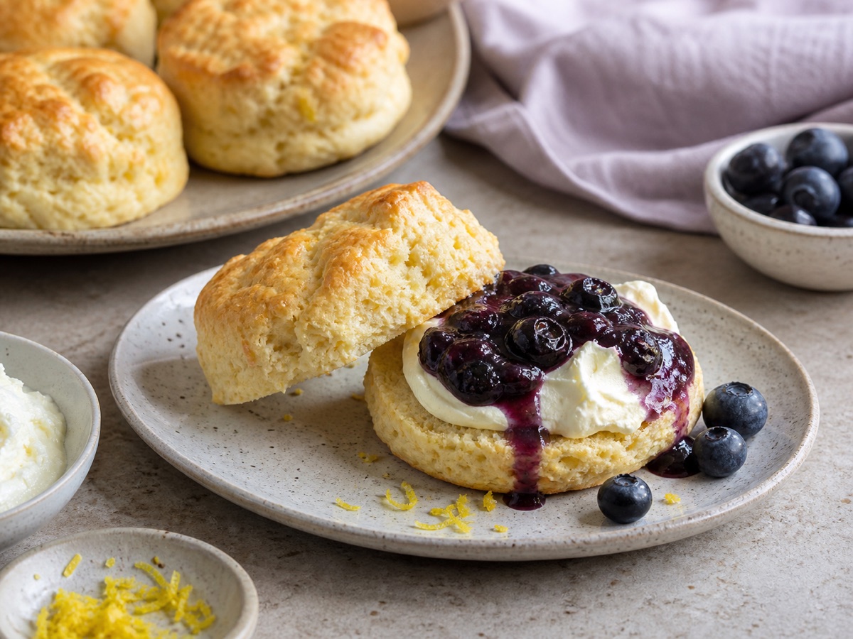 Citroenscones met blauwe-bessenjam