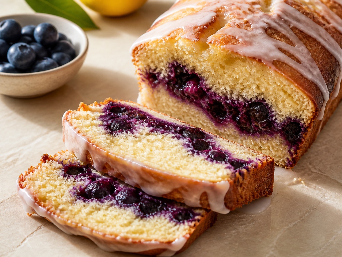Citroencake met blauwe-bessenjam